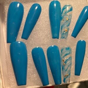 Custom made Blue and Gold Nail Set